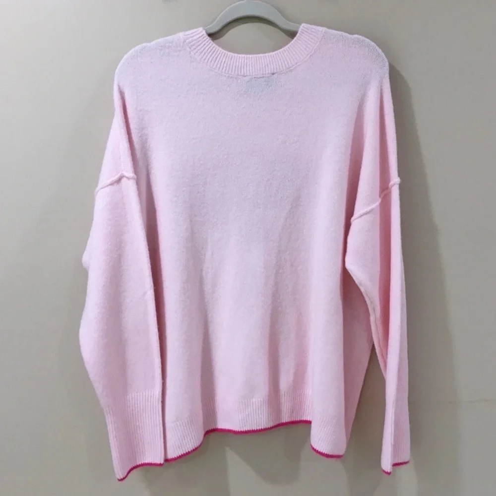 NWT CeCe Women’s XL Top Sweater Pullover Oversize Knit Pink “Be Wine” - Picture 2 of 5